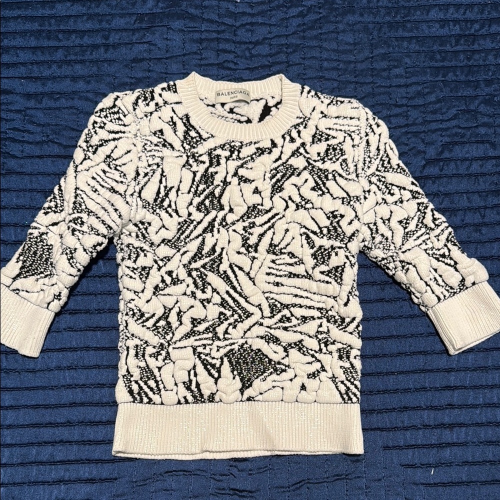 Balenciaga Black and White Crew Neck Sweater
